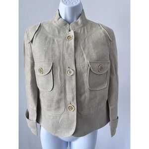 Women's Flax and Gold Linen Jacket by Per Se, Sz: 8 (b52) Luxe Office Summer
